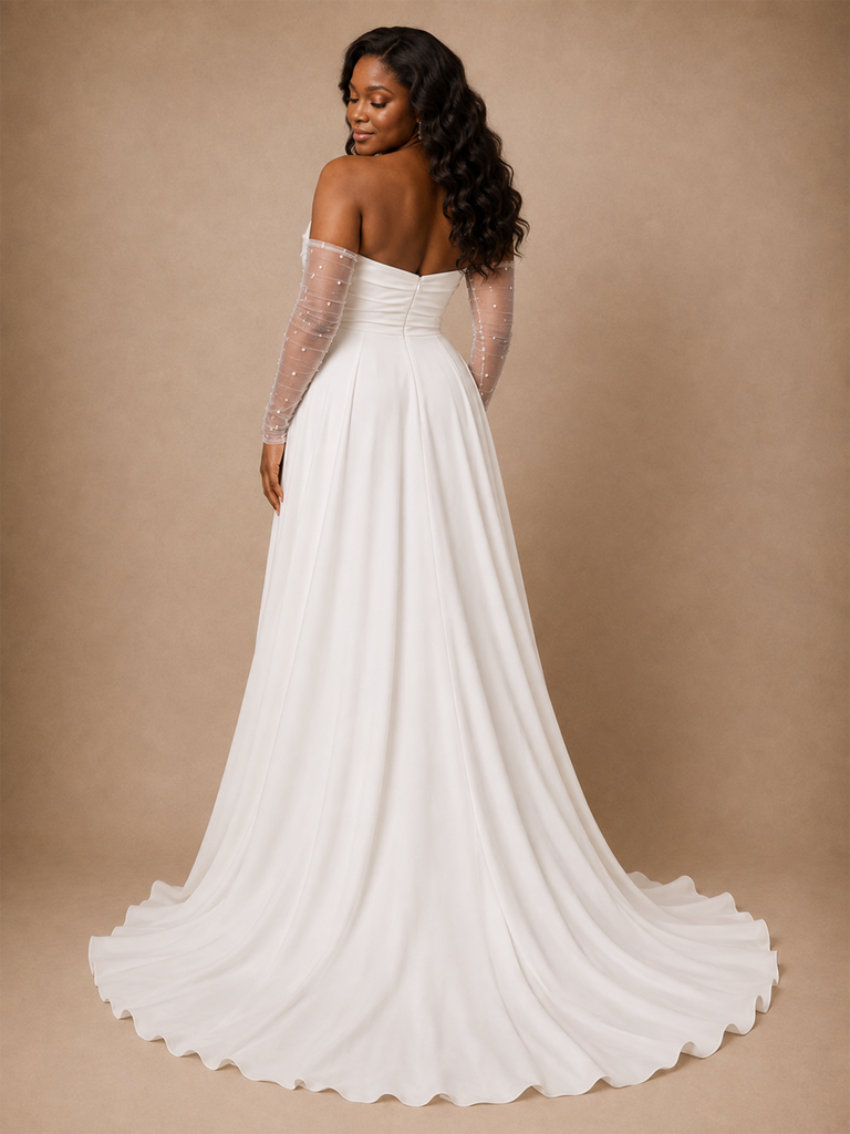 ChicSew Fancy Sweetheart Chiffon Side Slit A-Line Maxi Wedding Dress With Pleats