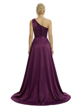 Sexy One Shoulder Sequin Ruched Side Slit Stain Mermaid Maxi Prom Dress Overlay