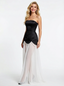 Simple Straight Neck Column Satin Prom Dresses with Pearl Chain