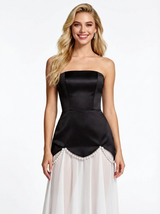 ChicSew Simple Straight Neck Black and White Satin Prom Dresses