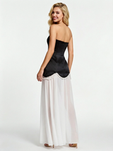 ChicSew Simple Straight Neck Black and White Satin Prom Dresses