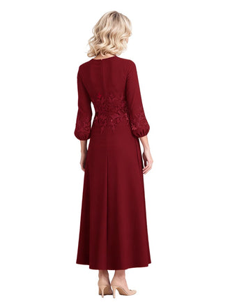 Elegant V-Neck 3/4 Sleeves Chiffon Ankle Length A-Line Mother Of The Bride Dresses