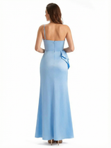 Sexy One Shoulder Sleeveless Mermaid Ruched Satin Long Formal Dresses Side Slit
