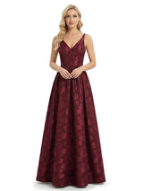 Elegant Spaghetti Straps V-Neck Floral Burnout Chiffon A-Line Formal Evening Dresses