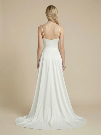 Sheath Spaghetti Straps Side Slit Maxi Long Satin Wedding Dresses Online