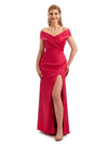 Off The Shoulder Mermaid Silky Satin Sexy Side Slit Long Bridesmaid Dresses Online