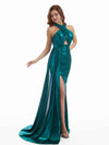 Sexy Mermaid Side Slit Halter Metallic Stretch Shiny Fabric Long Bridesmaid Dresses Online