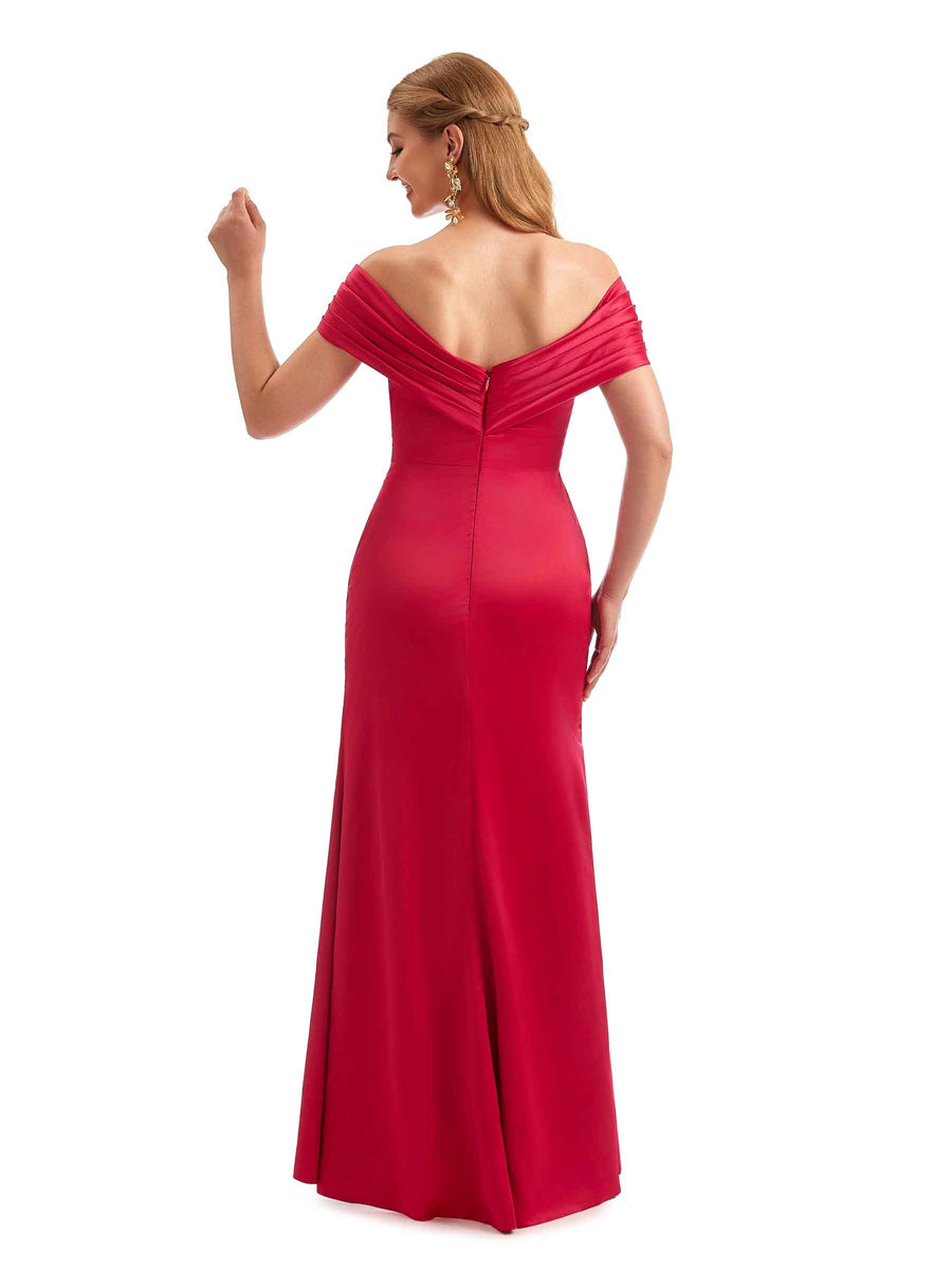 Off The Shoulder Black Satin Mermaid Bridesmaid Dresses