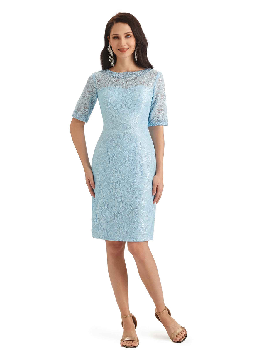 Elegant Chiffon Long Sleeves Lace Beaded Short Mother Of The Groom Dresses With Jacket