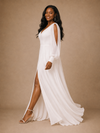 ChicSew Fancy V-Neck A-Line Cold Shoulder Long Sleeves Chiffon Floor-Length Wedding Dress With Side Slit