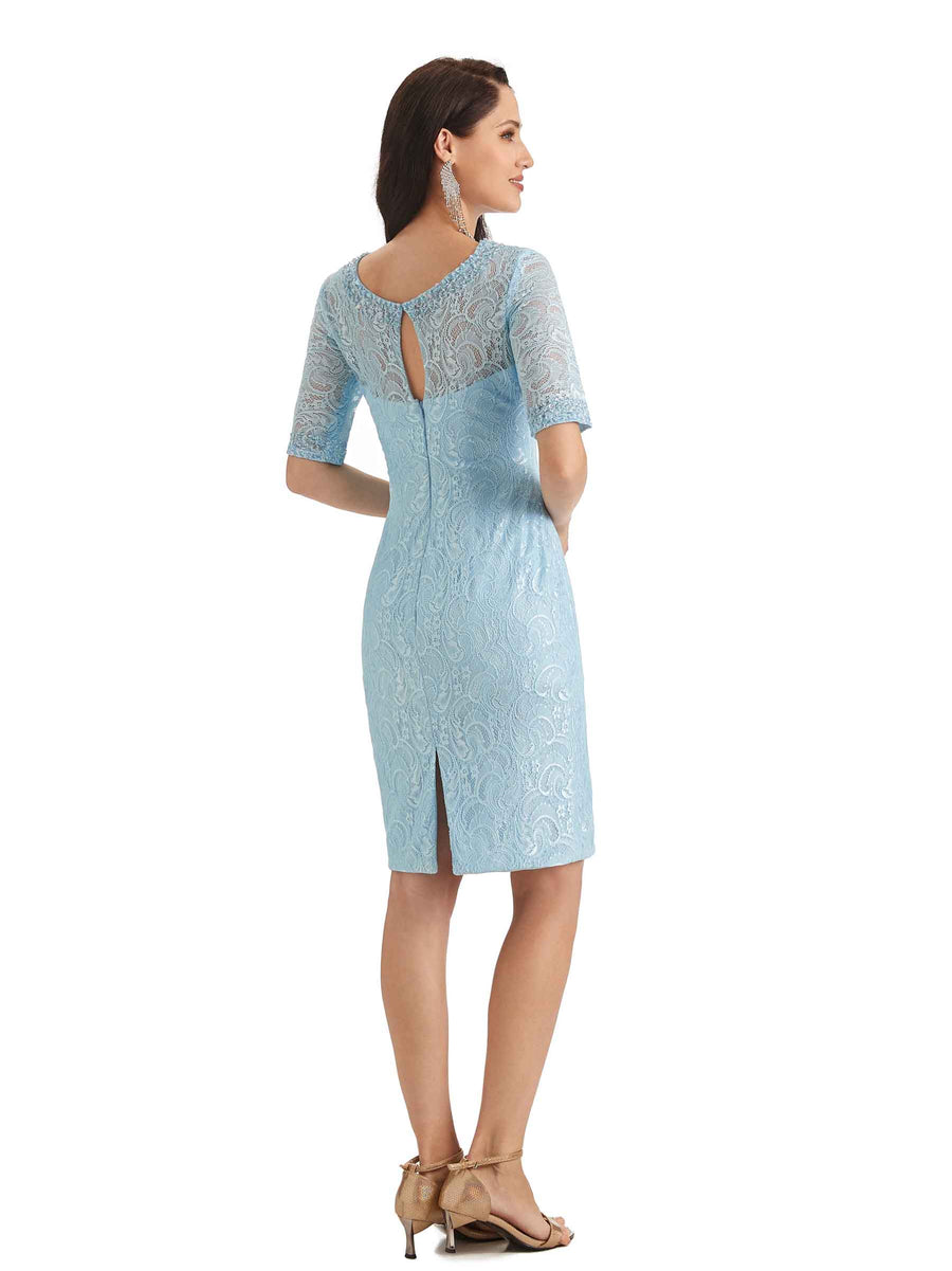 Elegant Chiffon Long Sleeves Lace Beaded Short Mother Of The Groom Dresses With Jacket