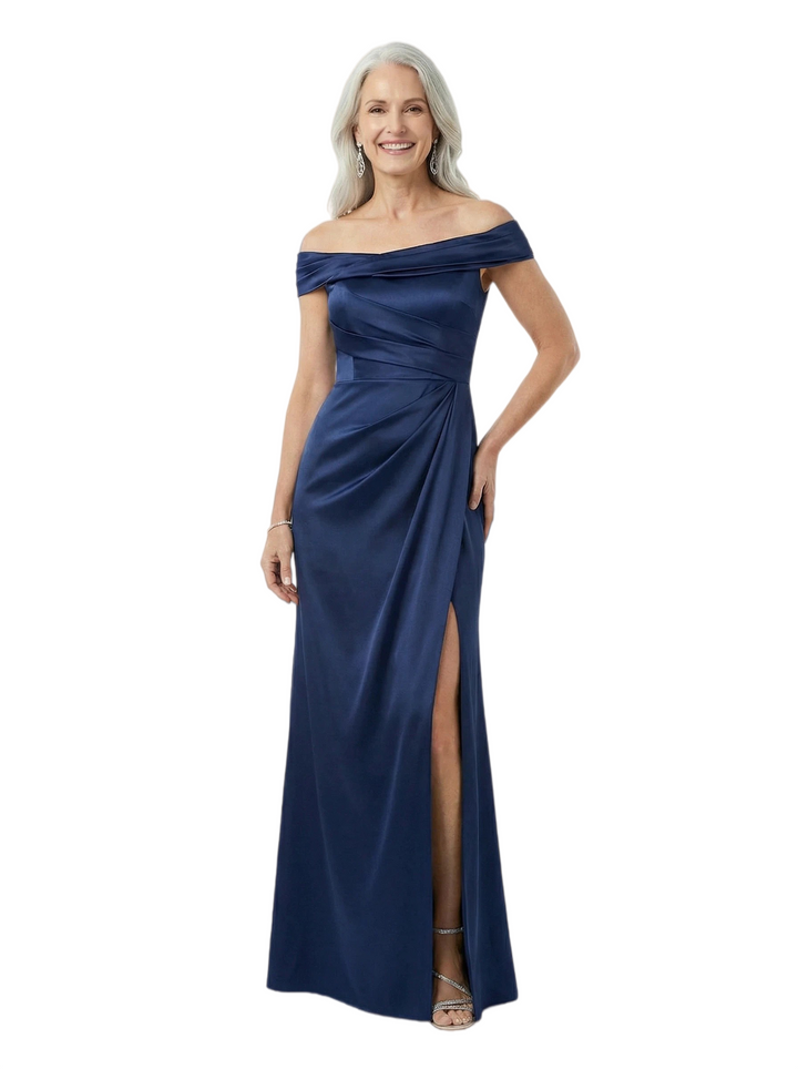 ChicSew Soft Satin Off Shoulder Mermaid Side Slit Floor Length Mother Of The Bride Gown