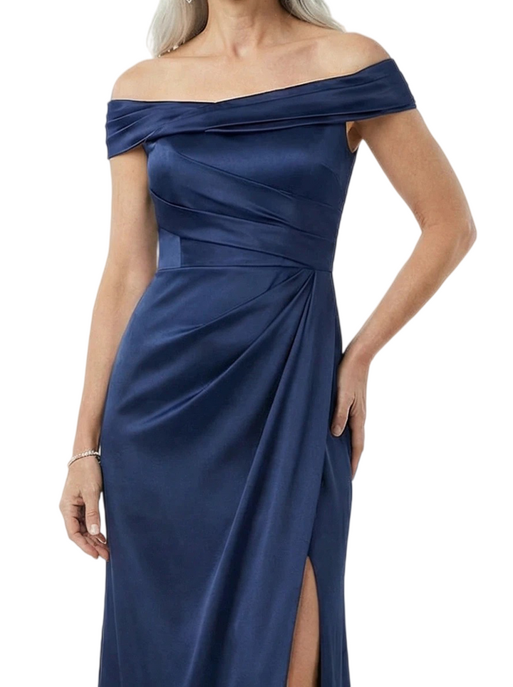 ChicSew Soft Satin Off Shoulder Mermaid Side Slit Floor Length Mother Of The Bride Gown