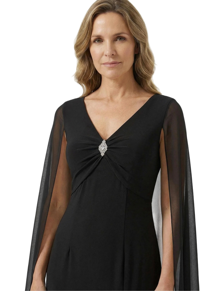 Chicsew V-Neck Long Sleeves Mermaid Side Slit Chiffon Modern Mom Of The Groom Dresses