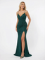 Sparkly Spaghetti Straps V-neck Mermaid Side Slit Long Evening Prom Dresses