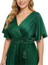 Morden V-Neck Half Sleeves A-Line Plus Size Satin Floor-Length Mother of the Bride Dresses