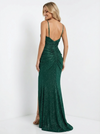 Sparkly Spaghetti Straps V-neck Mermaid Side Slit Long Evening Prom Dresses