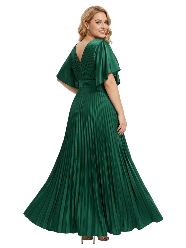Morden V-Neck Half Sleeves A-Line Plus Size Satin Floor-Length Mother of the Bride Dresses