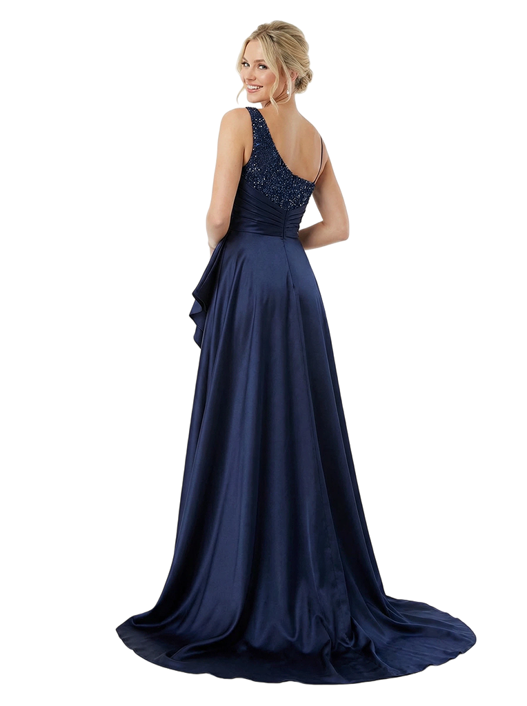 Stunning Spaghetti Straps Satin Sequin Prom Gown Unique Mermaid Long Party Prom Dress