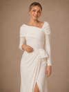 ChicSew Modern Mermaid Crepe Asymmetric Long Sleeves Floor-Length Wedding Dress