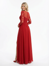 Modest Long Sleeves A-line Side Slit Long Chiffon Prom Dresses with Applique