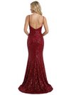Fancy Spaghetti Straps Sequin Mermaid Prom Dress Corset Floor-Length Formal Evening Gown