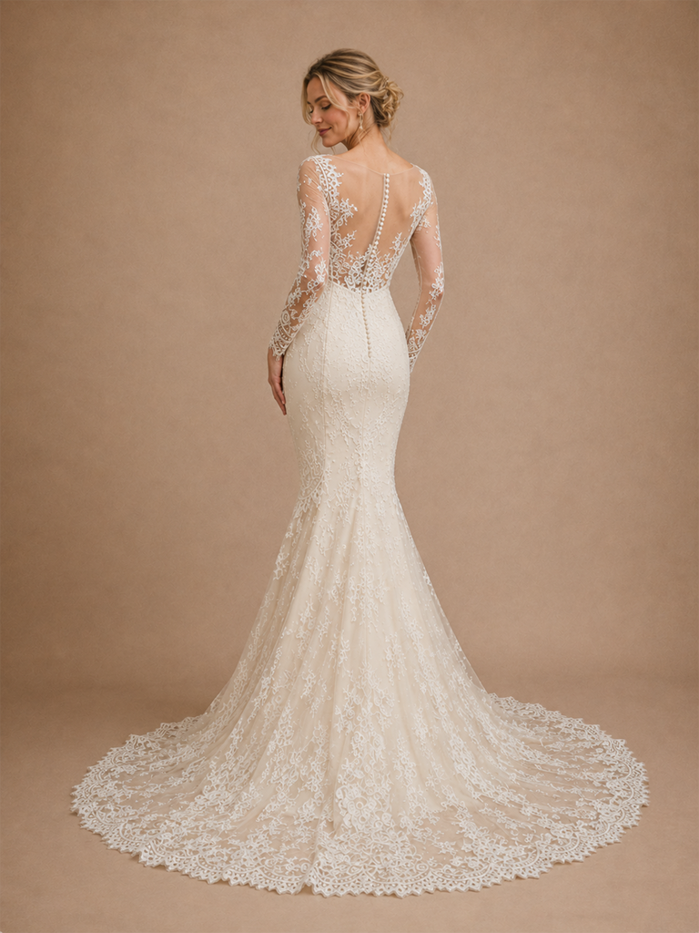 ChicSew Romantic Classy Sweetheart Lace Tulle Long Sleeves Mermaid Maxi Wedding Dresses