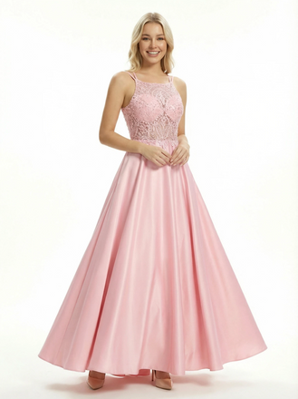 Modern Satin Cut Out Lace Beaded Sweetheart A-line Prom Dresses