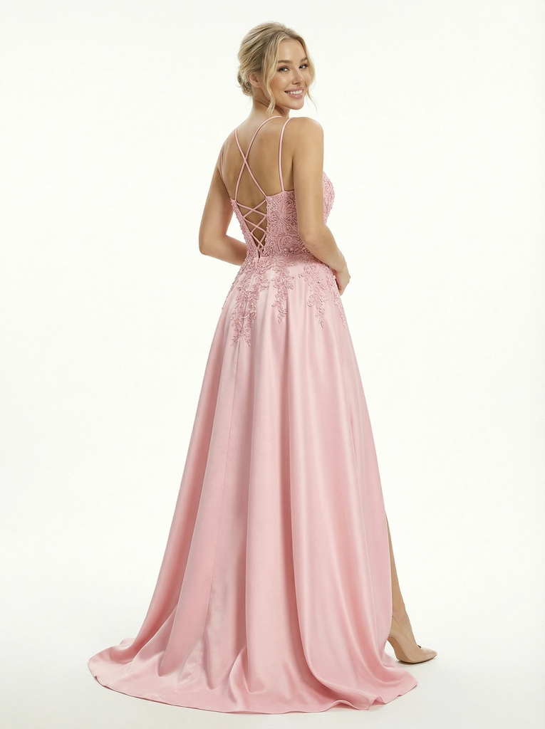 Modern Satin Cut Out Lace Beaded Sweetheart A-line Prom Dresses