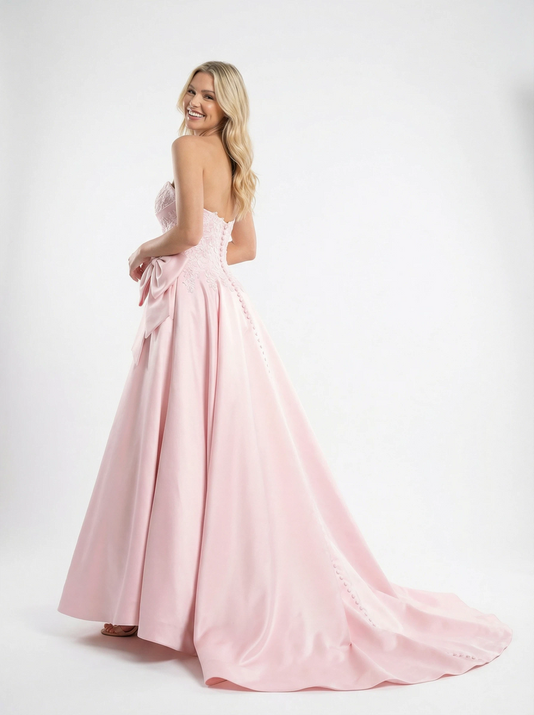 Gorgeous Sweetheart Lace Applique Bow Knot Satin A-line Party Prom Dresses