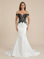 Black and White Mermaid Off Shoulder Maxi Long Satin Wedding Dresses Online