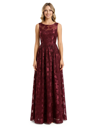 Elegant Scoop Sleeveless Floral Burnout Chiffon A-Line Formal Evening Dresses