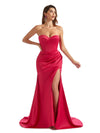 Sexy Strapless Sweetheart Mermaid Soft Satin Unique Long Bridesmaid Dresses