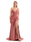 Silky Satin Maid of Honor Mermaid Dresses Sexy Side Split Spaghetti Straps