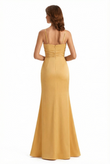 Sexy Sweetheart Sleeveless Side Slit Mermaid Ruched Satin Long Formal Dresses