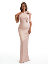 Elegant One Shoulder Mermaid Back Slit Soft Satin Long Bridesmaid Dresses Online