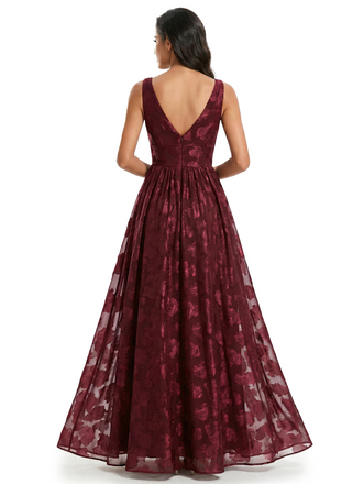 Elegant Scoop Sleeveless Floral Burnout Chiffon A-Line Formal Evening Dresses
