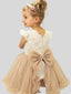 Cute Lace Flower Girls Dresses Crew New Knee Length Tutu A Line Girls' Party Gowns With Bow Tie