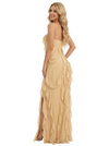 Classy Ruffles Strapless Sleeveless Side Slit Mermaid Prom Dress Long Evening Gown
