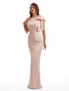 Elegant One Shoulder Mermaid Back Slit Soft Satin Long Bridesmaid Dresses Online