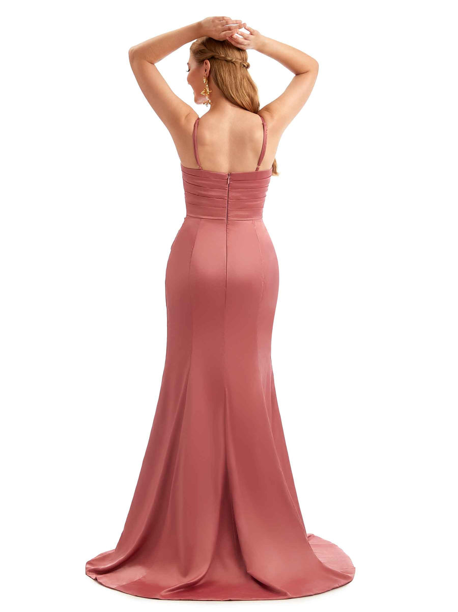 Sexy Black Satin Spaghetti Straps Bridesmaid Dresses