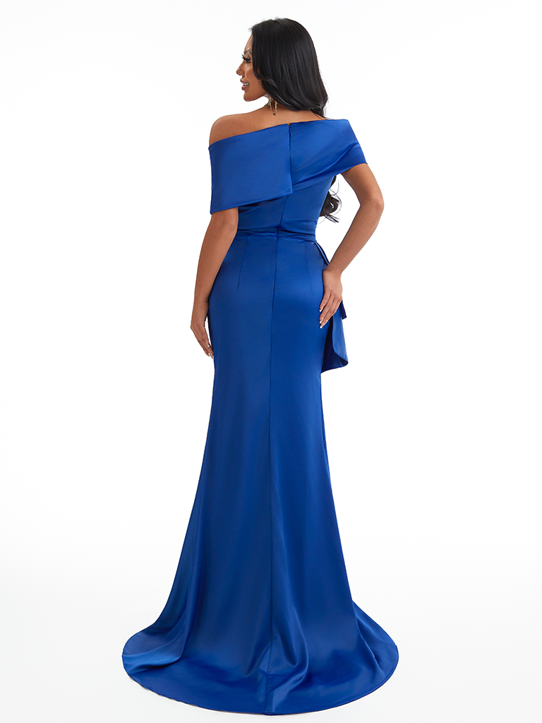 Sexy Asymmetrical Mermaid Pleated Satin Unique Long Bridesmaid Dresses Online With Split