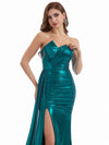 Sexy Side Slit Mermaid Asymmetric Neckline Metallic Stretch Shiny Fabric Long Bridesmaid Dresses Online