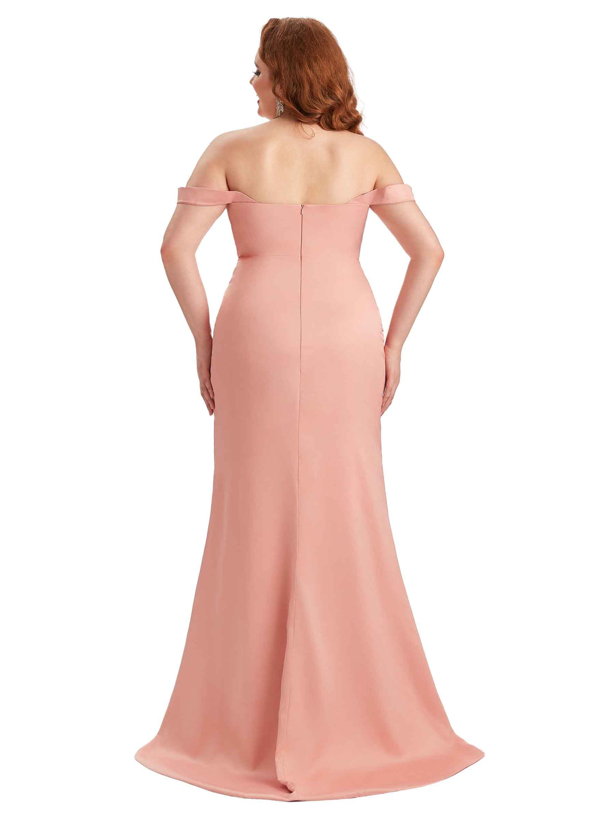 Plus Size Sexy Off Shoulder Side Slit Mermaid Soft Satin Long Bridesmaid Dress For Wedding