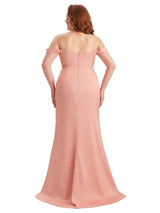 Plus Size Sexy Off Shoulder Side Slit Mermaid Soft Satin Long Bridesmaid Dress For Wedding