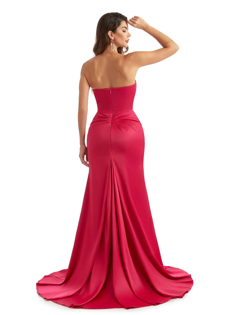 Sexy Strapless Sweetheart Mermaid Soft Satin Unique Long Bridesmaid Dresses