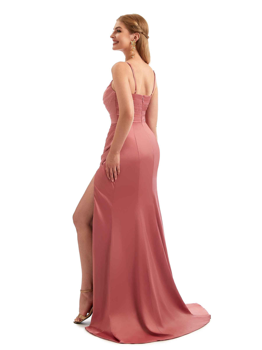 Sexy Black Satin Spaghetti Straps Bridesmaid Dresses