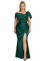 Elegant Soft Satin Asymmetrical Side Slit Mermaid Long Mother of the Brides Dresses