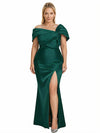 Elegant Soft Satin Asymmetrical Side Slit Mermaid Long Mother of the Brides Dresses