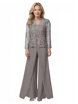 Elegant Chiffon And Lace long Sleeves Jumpsuit For Mother Of The Bride